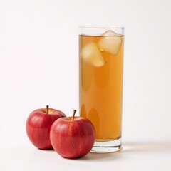 Isolated red apples and an ice-tea glass on white backdrop
