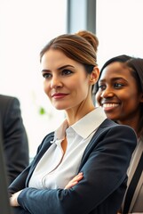Fototapeta premium Professional Business Women in a Meeting Setting, Engaged and Collaborative