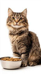 Naklejka premium Adorable cat sitting next to a bowl of food in studio setting