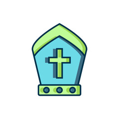 Obraz premium Filled outline Pope hat icon isolated on white background. Christian hat sign. Flat filled outline style with shadow. Vector
