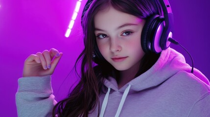 Fototapeta premium Young girl posing with headphones on