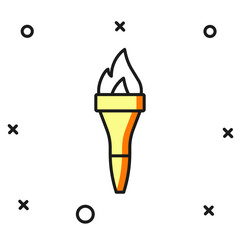 Filled outline Torch flame icon isolated on white background. Symbol fire hot, flame power, flaming and heat. Flat filled outline style with shadow. Vector