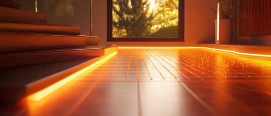 Underfloor heating installation showcasing soft lighting and vibrant colors in a modern interior