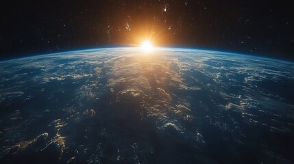 Fototapeta premium Earth Sunrise Viewed From Space Showing Clouds and Stars