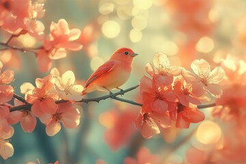 Fototapeta premium A small bird perched on a tree branch, natural scenery