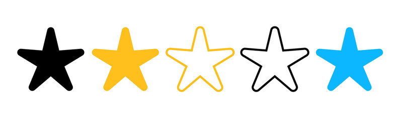 Colorful rating stars black, yellow, blue. Review stars feedback score design icon