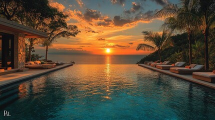 Stunning Sunset View Over Ocean From Infinity Pool