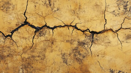 Obraz premium Wall crack texture. Broken ground effect vector. Earthquake on cement floor isolated realistic 3d. Black fracture line or drought land erosion illustration. Old asphalt scratch graphic design