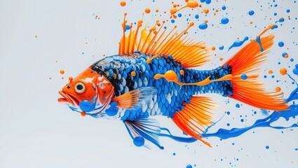 Fototapeta premium Vibrant Fish in Dynamic Underwater Scene with Colorful Splashes