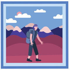 Travel blog icon vector man hiking trekking