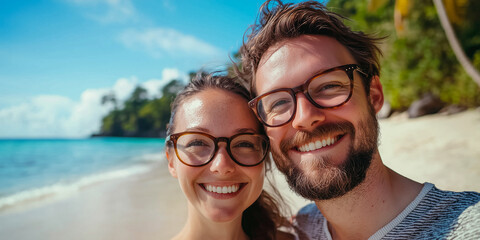 Obraz premium Portrait of a happy couple on the beach