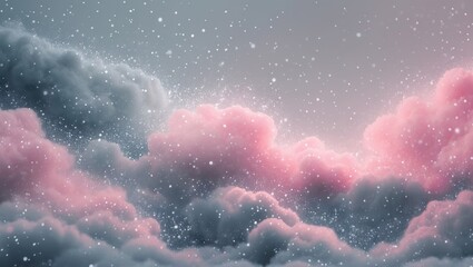 Fototapeta premium Serene Soft Pink and Gray Clouds with Gentle Snowflakes
