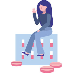 Vector woman sitting on pills icon isolated