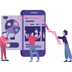 Vector team and phone app building web design