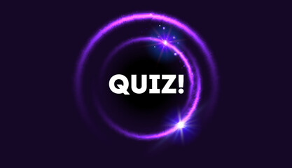 Quiz graphic with glowing neon circle and digital network design. Bold text in futuristic style on a dark background.