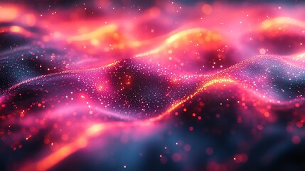 Abstract Pink and Orange Glowing Particle Wave