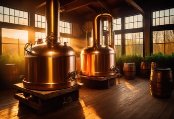 stunning close shots brewing equipment ingredients showcasing color variation craft beer production, hops, malt, barley, yeast, kettle, fermentation, tank