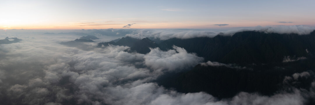 Lien son Mountain Range and Fansipan at sunrise Sapa Vietnam