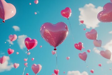 Helium balloons drifting in a clear sky, creating a cheerful atmosphere