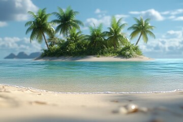 Fototapeta premium A serene beach scene with a small island in the distance, suitable for travel or nature-themed projects