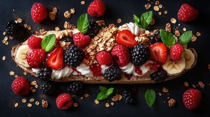 Delicious Berry Granola Toast With Cream And Banana