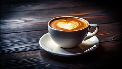 Silhouette Coffee Cup: Heart Latte Art on Dark Wood