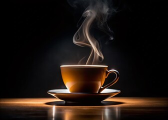 Silhouetted Coffee Cup on Black Background - Dramatic Stock Photo