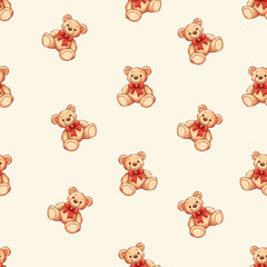 Obraz premium Seamless Background with Teddy Bears on a White Background.