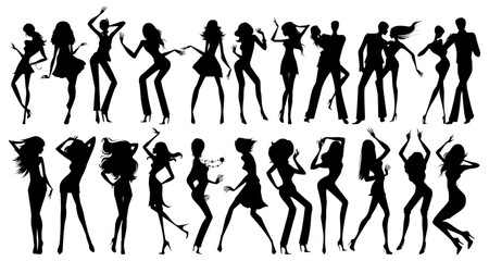 Dancing Silhouettes: A dynamic collection of dancing silhouettes, showcasing various poses and movements. Capturing the energy and rhythm of a lively celebration.