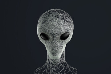 Unique portrait of a futuristic alien with striking green eyes