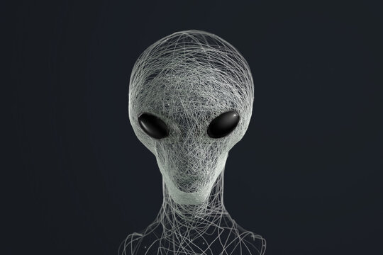 Unique portrait of a futuristic alien with striking green eyes