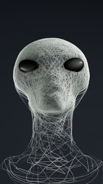 Unique portrait of a futuristic alien with striking green eyes