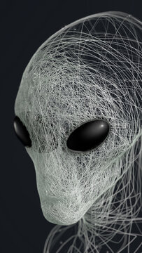 Unique portrait of a futuristic alien with striking green eyes