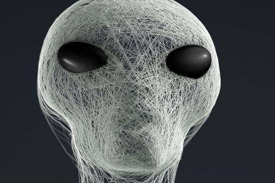 Unique portrait of a futuristic alien with striking green eyes