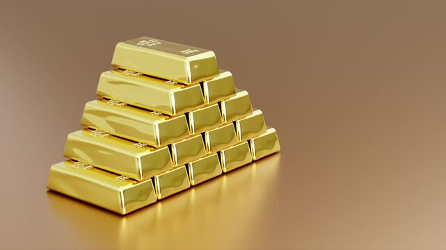 Stack of Gold Bar in a golden background, rotating angle