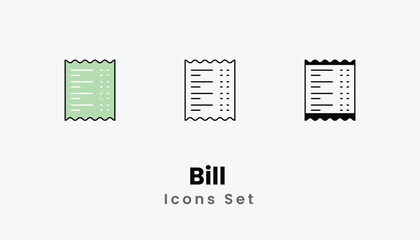 Bill  Icons thin line and glyph vector icon stock illustration