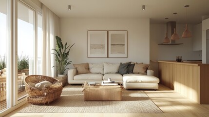 scandinavian interiors, modern swedish living room balancing functionality and style, featuring light oak furniture, a gallery wall, and cozy textiles