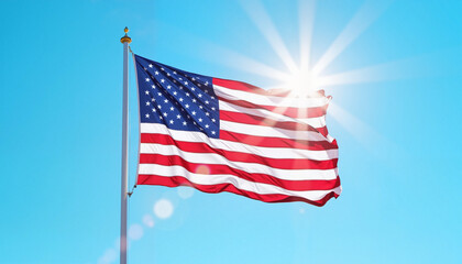 Obraz premium American flag waving in bright sunlight