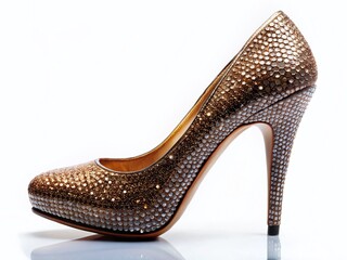 Obraz premium Silhouette of Crystal-Embellished High Heel Shoe on White - Luxurious Footwear Photography
