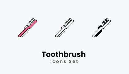 Toothbrush  Icons thin line and glyph vector icon stock illustration