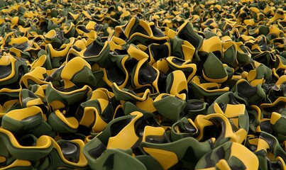 Obraz premium Abstract 3D yellow and green shapes background, ideal for digital art or design projects.