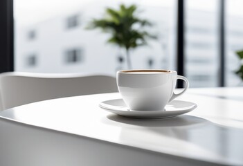 Obraz premium detailed scene minimalist coffee cup positioned elegantly blank table capturing essence modern simplicity pure design aesthetics, beverage, elegance, white