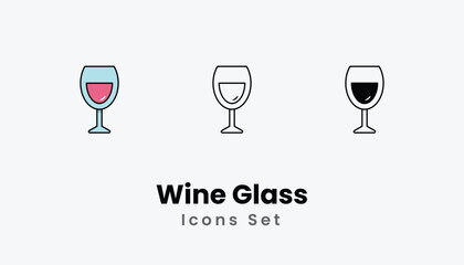 Wine Glass Icons thin line and glyph vector icon stock illustration