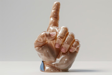 cartoon d hand pointer, d cartoon icon of a childs right hand pointing to the top left corner, blue sleeve on wrist, white background, isometric view, cd model, high-res stereo toy, sans nails