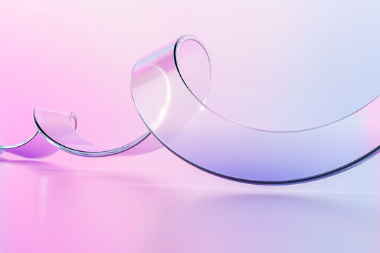 Abstract Curved Transparent Glass Ribbon with Gradient Reflection