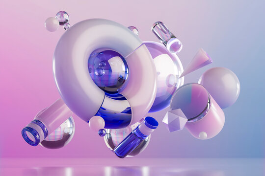 Abstract Floating Transparent Minimal Shapes with Gradient Reflection