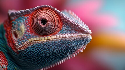 Fototapeta premium A close up of a chameleon's face with a colorful background