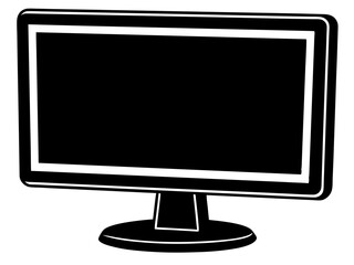 computer monitor, lcd monitor, flat screen tv black silhouette vector with white background. Tech vector