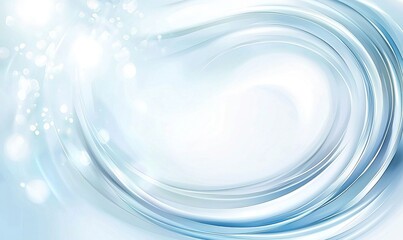 Abstract swirling blue lines on a soft white background with bokeh lights.