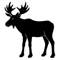 moose head, moose horn black silhouette vector, Simple silhouette Design vector icon with white background. Wild Animal vector illustration.